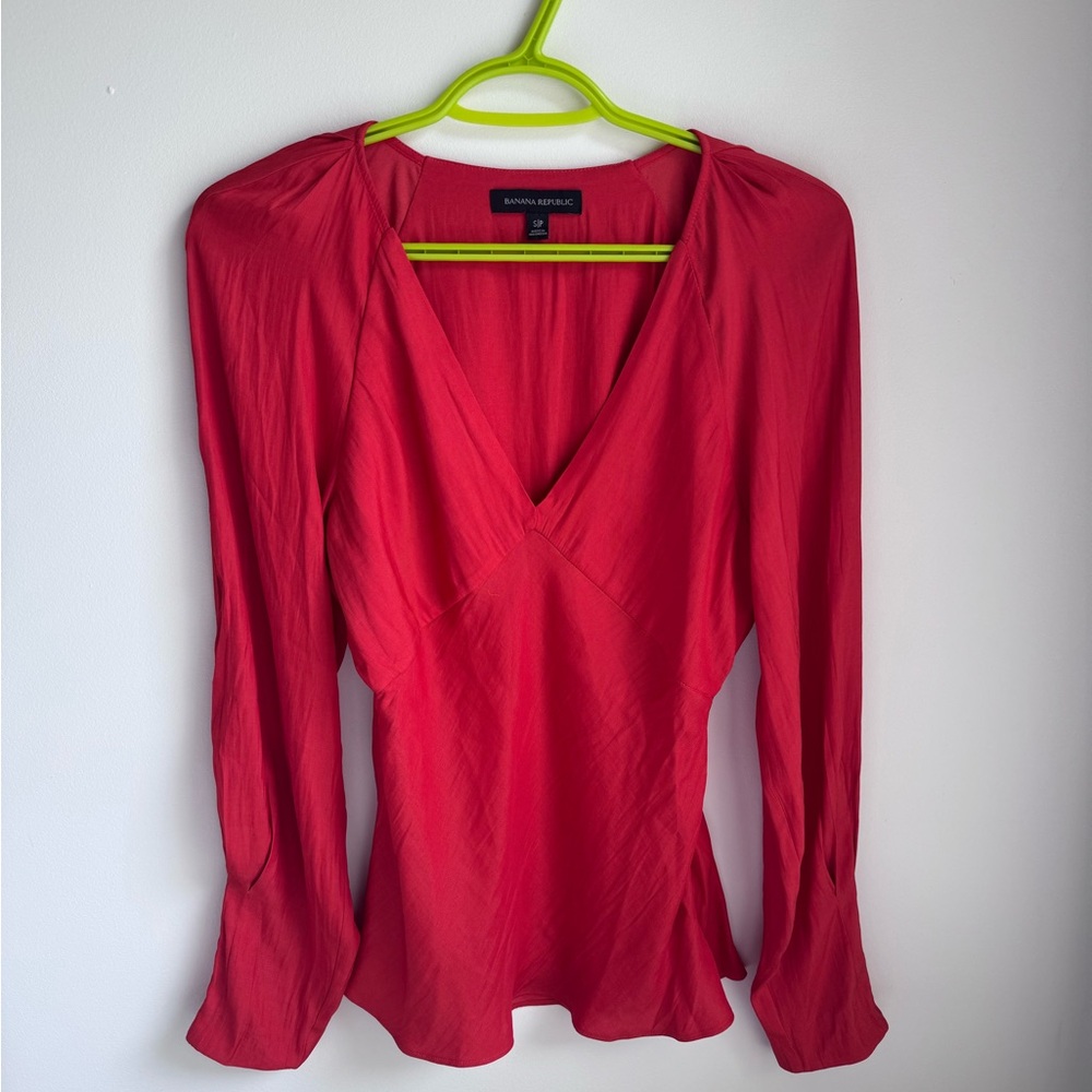 Banana Republic Red Bell Sleeve Peplum Blouse
